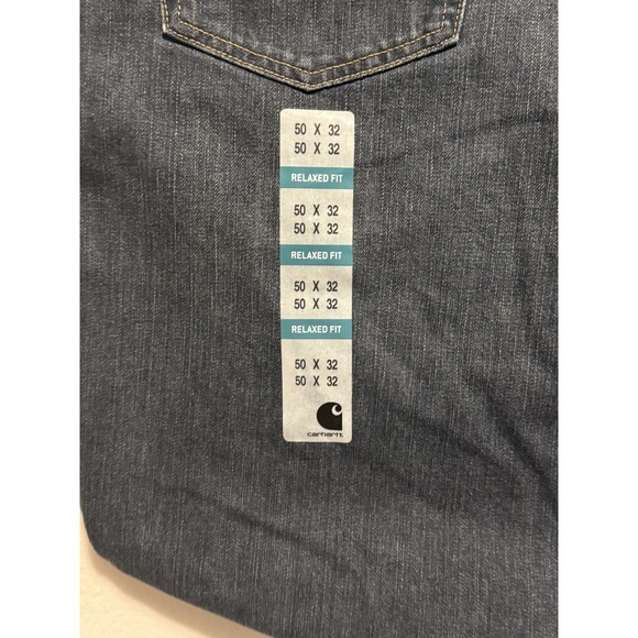 Carharrt Men's Relaxed Fit Straight Leg Holter Jeans Blue Button Fly Size 50x32 - Picture 3 of 9